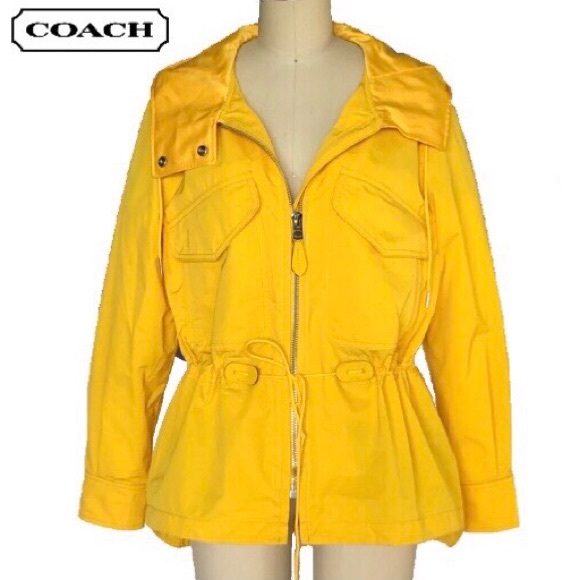 Coach Jackets & Blazers - Coach like new Yellow hooded parka with Leather trim.